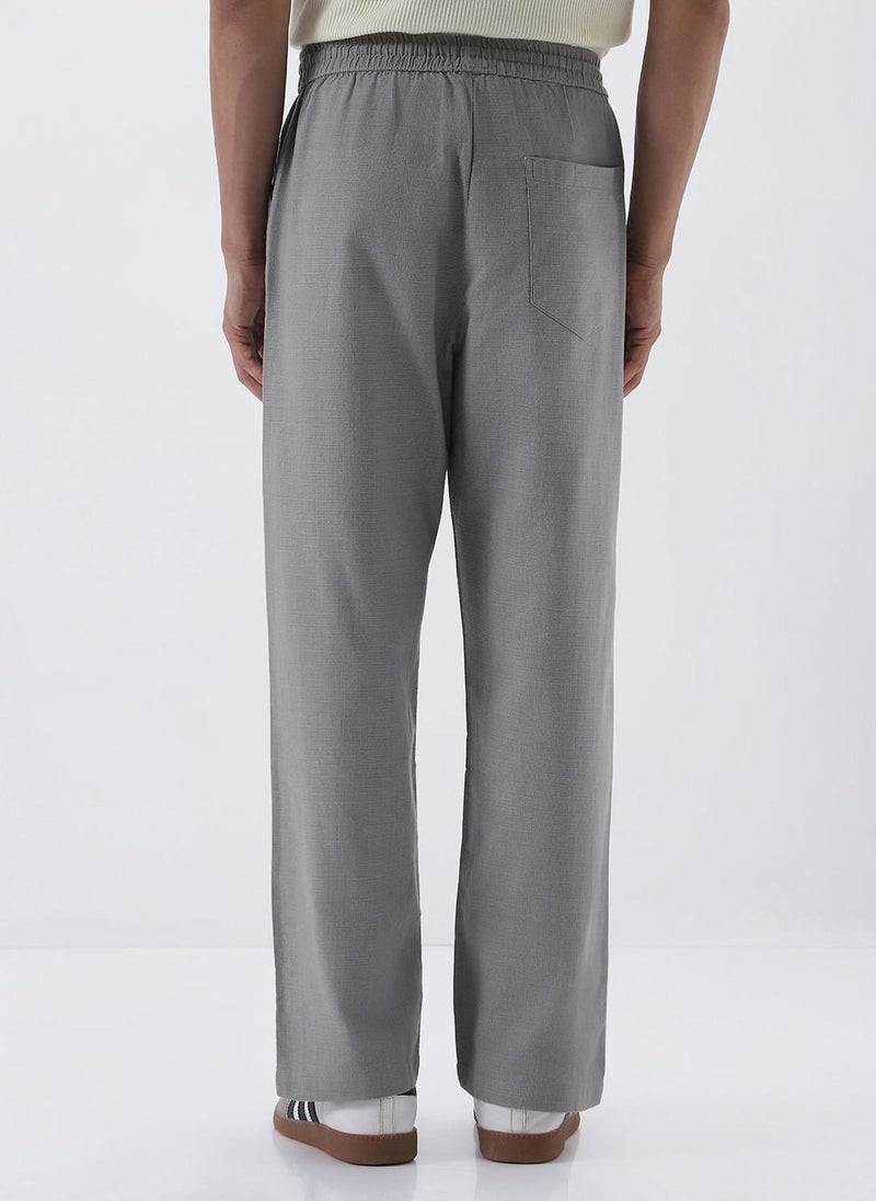 Urbano Fashion Men's Grey Loose Fit Solid Linen Blend Trousers Non-Stretchable - Image 3